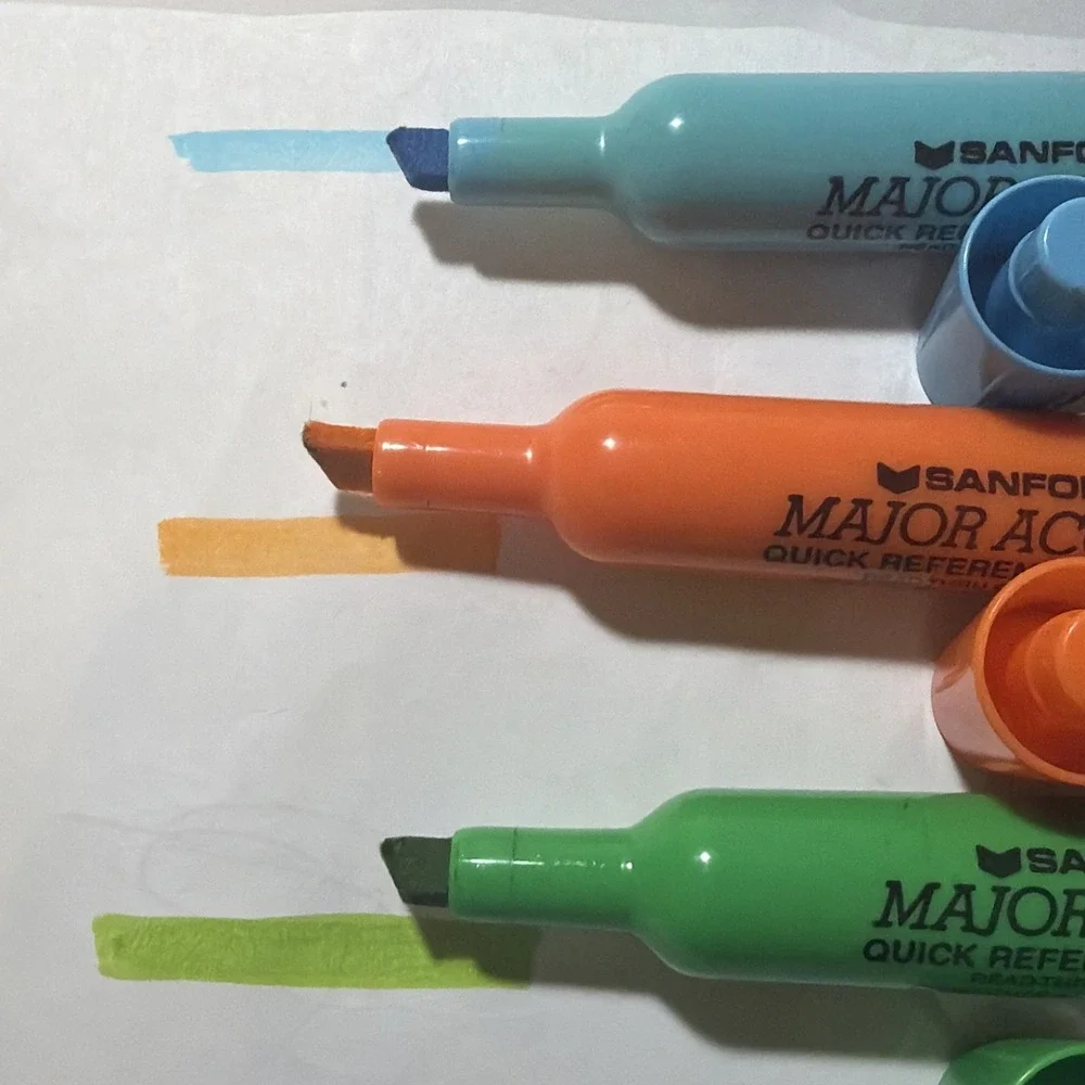 Vintage Sanford Major Accent Highlighters Set Broad Point Dk Blue Lt Blue Orange